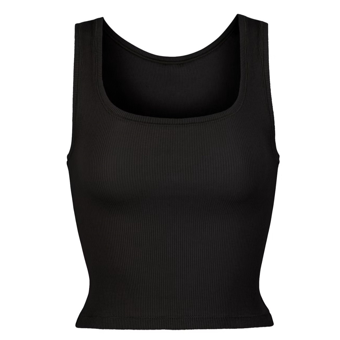 Skims Cotton Rib Tank Soot Black Grey Square Neck Crop Top Ap-Tnk-0038 Xxs